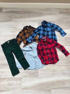 4 Plaid button down shirts + 1 pants bundle